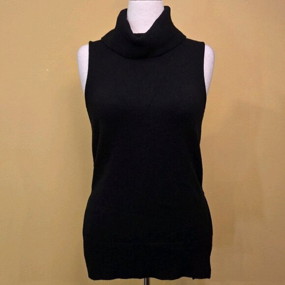 Carmen Marc Valvo Women Black Long Sleeveless Turtleneck Sweater Small Tunic NWT - Picture 1 of 8